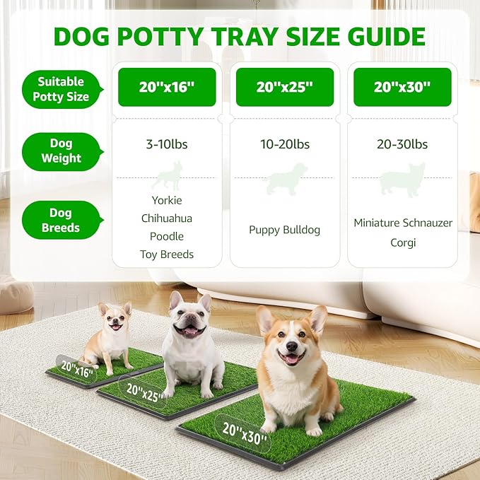 Dog Grass Pet Loo Indoor/Outdoor Portable Potty, Dog Litter Box, Artificial Grass Patch Bathroom Mat and Washable Pee Pad for Puppy Training, Full System with Trays (Pet Training Tray, 20"x30")-PurrikoPets