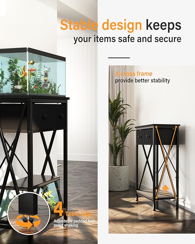Fish Tank Stand 40 Gallon: Sturdy Aquarium Stand with Accessories Storage - Metal Fish Tank Table for 40-50 Gallon Reptile Breeder Turtle Terrarium - 35"X19.54" Weight Capacity 660 lbs-PurrikoPets