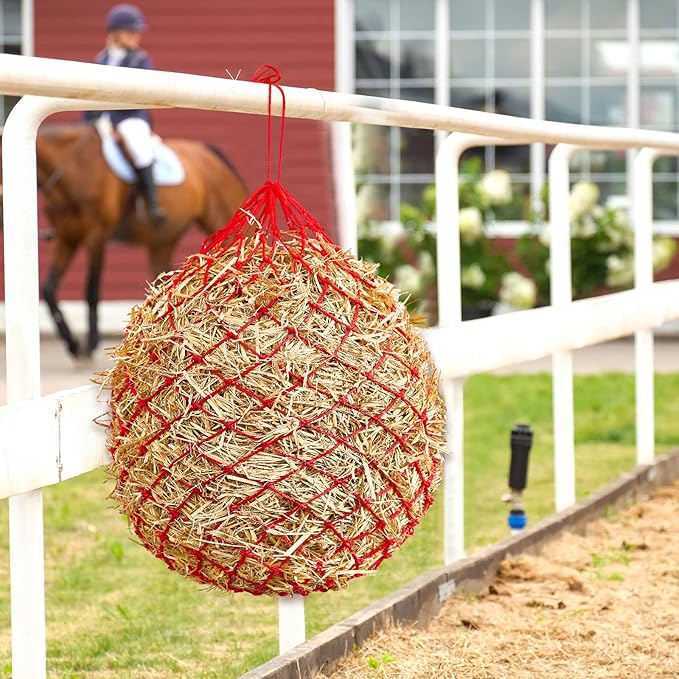 Fabbay 4 Pcs Slow Feed Hay Net Feeder Hay Bag for Horses Slow Feeder 40 Inch Length with 2 Inch Holes Hanging Horse Feed Net for Goat Cattle Equine Stalls Barn Supplies(Red)-PurrikoPets