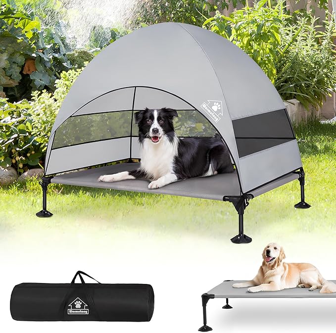 Elevated Outdoor Dog Bed with Canopy & Adjustable Feet - Larger Shade for Camping, Backyard & Patio-PurrikoPets