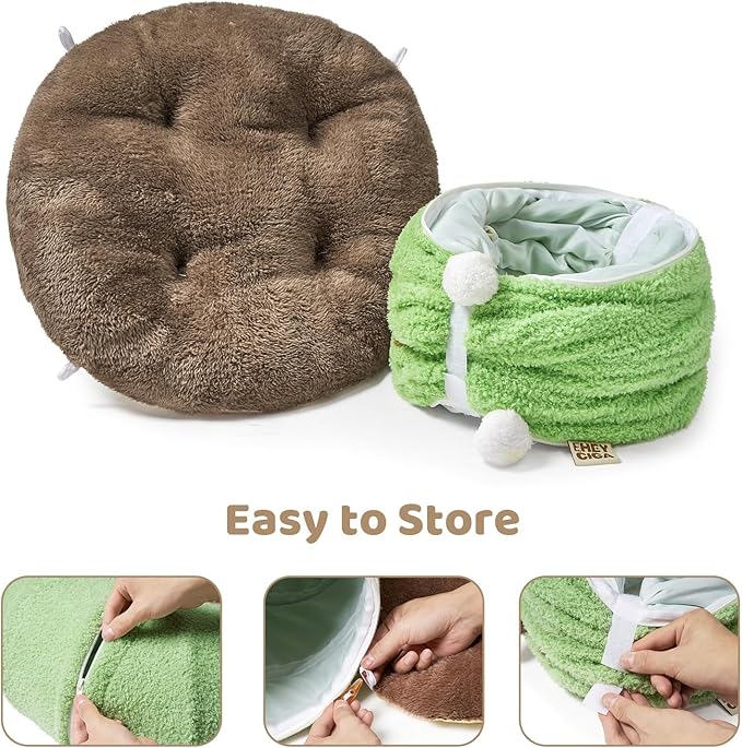 EHEYCIGA Cat Tunnel Bed for Indoor Cats, Cute Cat Donut Toy Tunnel for Small Large Cats with Washable Circle Cushion, Peekaboo Pet Cave Play Tunnel for Kitten, Puppy, Rabbit-PurrikoPets