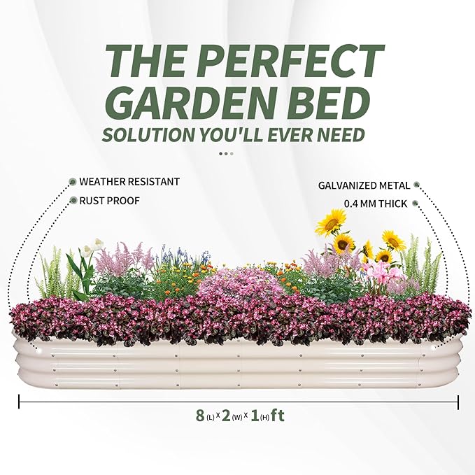 1MORE Galvanized Raised Garden Bed- Planter Garden Boxes Outdoor, Raised Beds for Gardening, 8x2x1ft Metal Garden Bed Kit for Vegetables Flower, Planter Raised Beds with Protective Tape & Tools.White-PurrikoPets