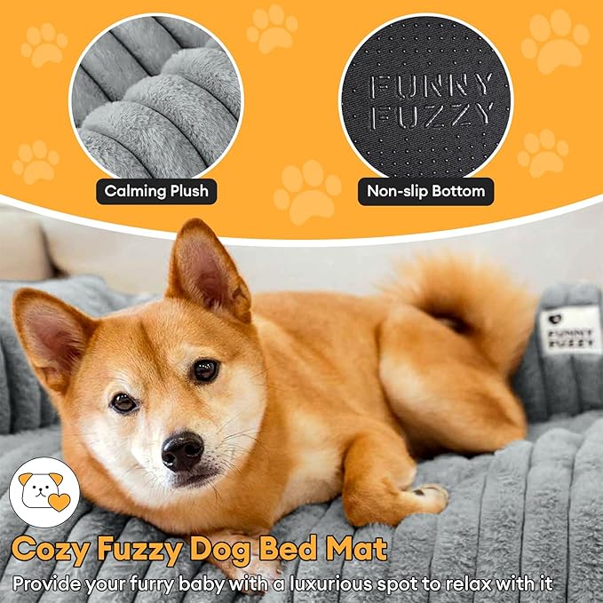 FUNNY FUZZY Pet Couch Cover for Sofa, Calming Dog Bed for Couch, Fluffy Plush Dog Couch Mat for Furniture Protector for Large Medium Small Pets, 47×37 in, Mist Grey-PurrikoPets