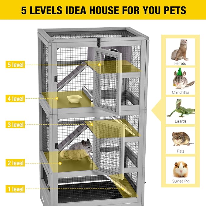 Aivituvin Ferret Cage Chinchilla Cage for Rat,Lizard,Squirrel, Chameleon,Gerbils and Other Small Animals-PurrikoPets