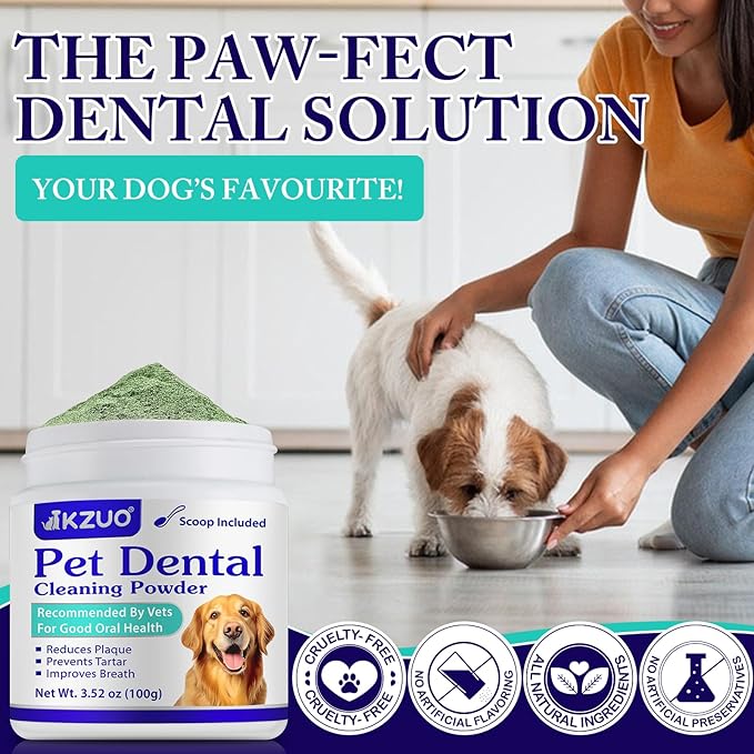 Dog Teeth Cleaning Powder - Dog Dental Powder - Plaque Off Pet Tooth Cleaning lab co - Targets Tartar & Reduces Plaque & Bad Breath - Teeth Cleaning Made Easy-PurrikoPets