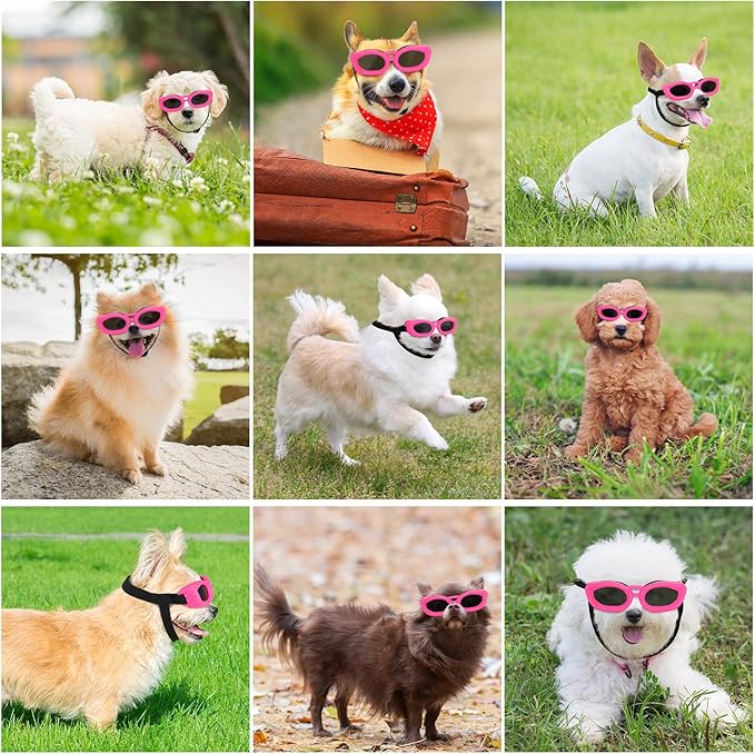 Dog Sunglasses Small Breed, Small Dog Goggles with Adjustable Straps, UV/Wind/Dust/Fog Proof Dog Eye Protection Sunglasses for Outdoor Car Driving Riding, Pink-PurrikoPets