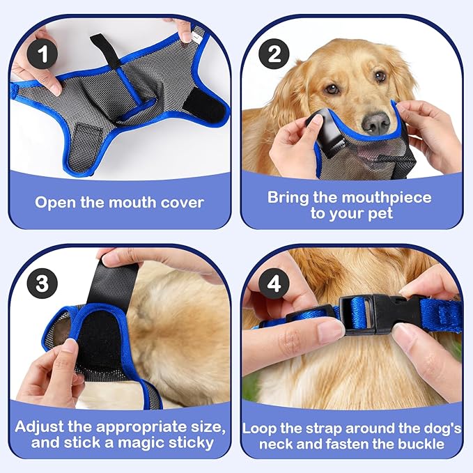 Dog Muzzle, Soft Air Mesh Muzzle for Small Medium Large Dogs Anti Biting Barking Chewing Scavenging, Breathable Adjustable Loop Pets Muzzle with Front Opening Design Allows Panting Drinking (Blue,XL)-PurrikoPets