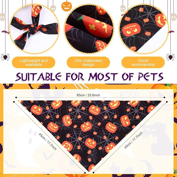 Abbylike 200 Pcs Halloween Dog Bandanas Bulk Pumpkin Bandanas for Dogs Pets Triangle Kerchief Bibs Scarf for Halloween Costume Photo Props Accessories Pet Shops Adoption Events Groomers, 25 Styles-PurrikoPets