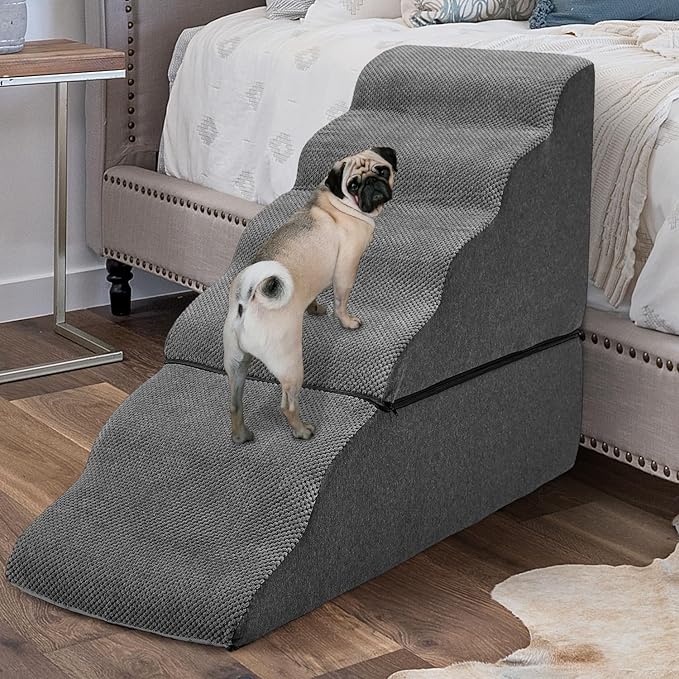 Dog Steps for High Beds 30-32" H - 6-Step Dog Stairs for Small Dogs, 33D Foam Pet Steps for High Bed with Non-Slip Bottom and Washable Cover, Dogs Ramp for Bed Indoor, Dark Grey-PurrikoPets