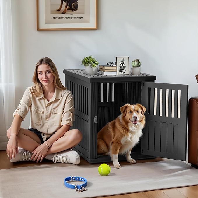 Dog House - Resin Outdoor Dog Kennel with Ventilated Design, Waterproof Dog Bed Shelter for Backyard, Garden & Patio-PurrikoPets