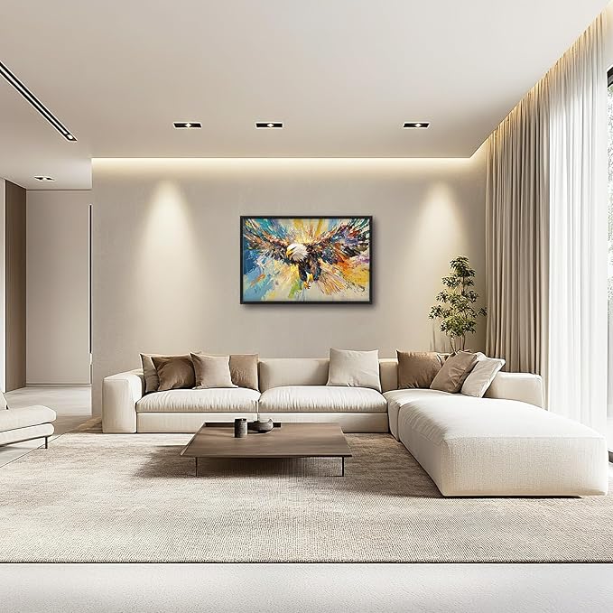 Framed Large Eagle Wall Art, Oversized Bald Wall Decor for Living Room, Colorful Wildlife Animal Canvas Painting Pictures Modern Artwork Home Decoration for Living Room Bedroom Office 36"x24"-PurrikoPets