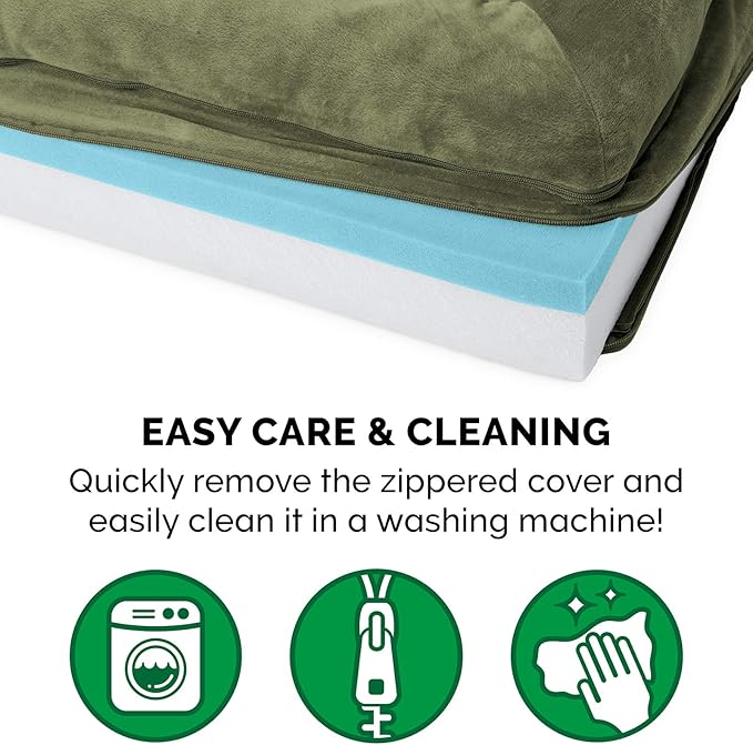 Furhaven Cooling Gel Dog Bed for Large Dogs w/ Removable Bolsters & Washable Cover, For Dogs Up to 125 lbs - Faux Fur & Velvet Sofa - Dark Sage, Jumbo Plus/XXL-PurrikoPets