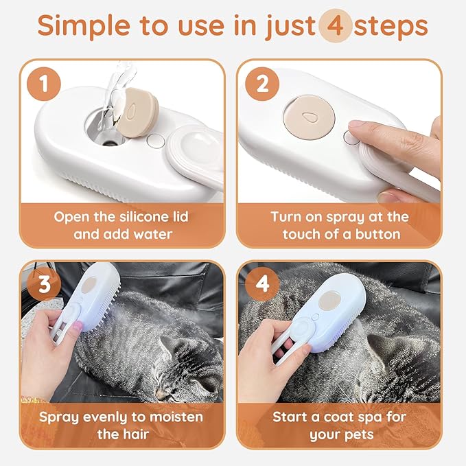 GKZ Cat Steam Brush, 3 in 1 Pet Comb for Massage, Cleaning, Shedding and Combing, Electric Mist to Prevent Flyaways for Home, Dogs and Cat Lovers - White-PurrikoPets