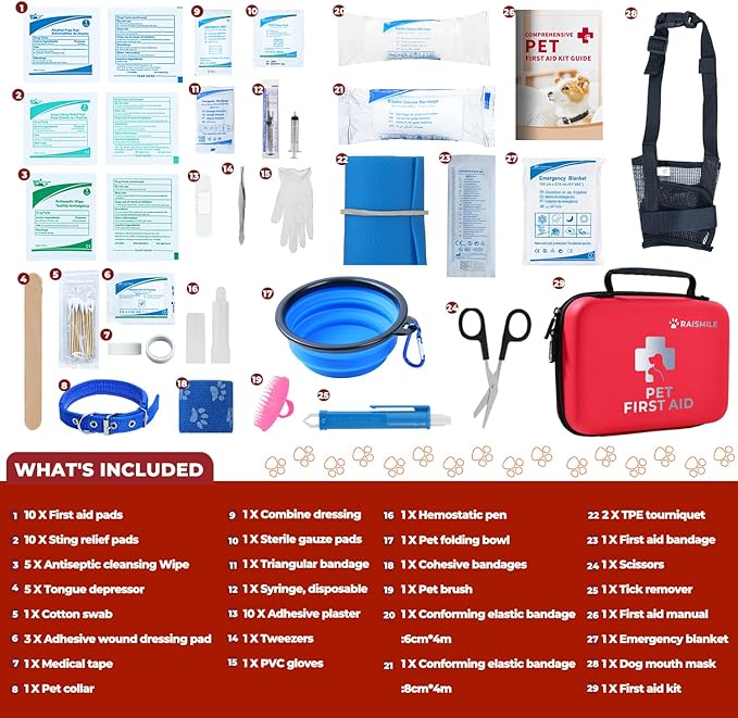 Dog First Aid Kit, Pet First Aid Supplies for Treat Dogs & Cats in an Emergency, Ideal for Use at Home, Outdoors, Traveling-PurrikoPets