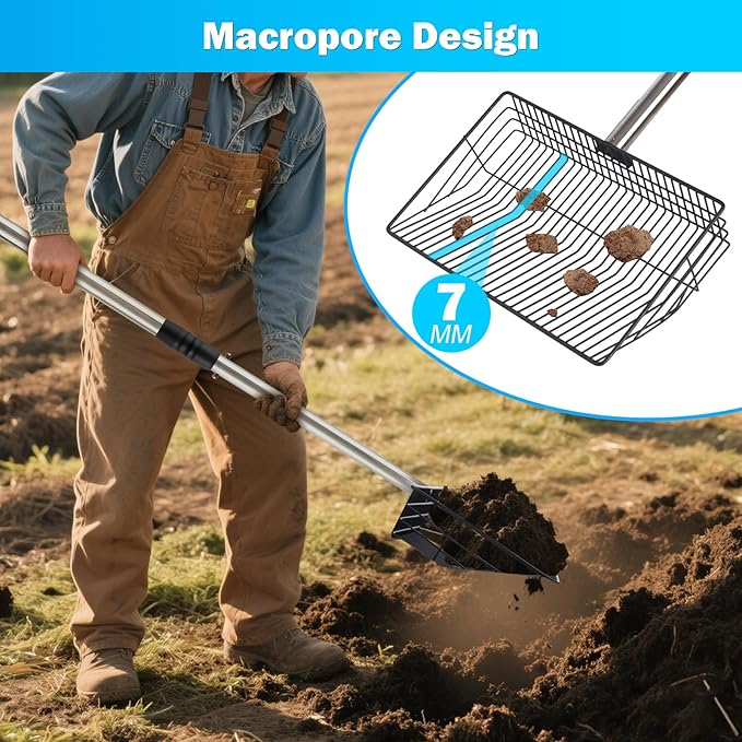 10 inch Large Chicken Poop Scooper,4 in1 Chicken Coop Poop Shovel,Adjustable 32" to 67" Stainless Steel Chicken Coop Scoop,Litter Sifting Shovel Poop Scooper for Chicken Coop Pet Waste-PurrikoPets