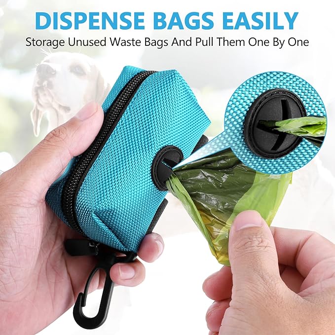 Dog Waste Bag Dispenser Pet Poop Bags Holder for Doggie Waste Bags Dispensers Soft Fabric Zipper Small Doggy Puppy Pouch for Leash Accessory Attachment with Carrier,Green-PurrikoPets