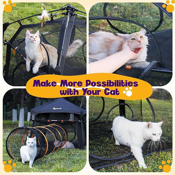Extra Large Catio Outdoor Cat Enclosure Rywell 2-Tier Cat Tent for Patio, Balcony, Indoor & Camping, Foldable Outdoor Cat Playpen with Windows, Weatherproof Sunproof (Carry Bag Included)-PurrikoPets