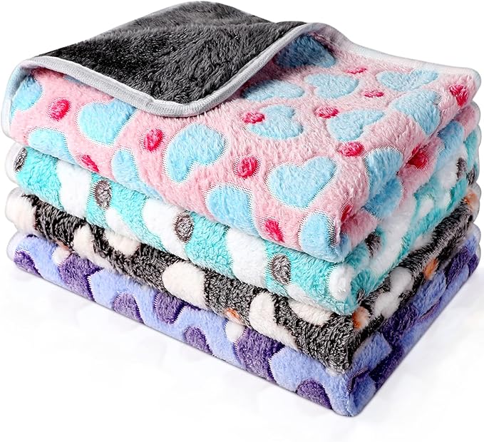 4 Pcs Waterproof Guinea Pig Blankets Washable Small Animal Fleece Bedding Absorbent Guinea Pig Cage Liners Reusable Pet Pee Pad Sleep Mat Pad Cover for Hamster Ferret (Heart Pattern,24 x 47 Inch)-PurrikoPets