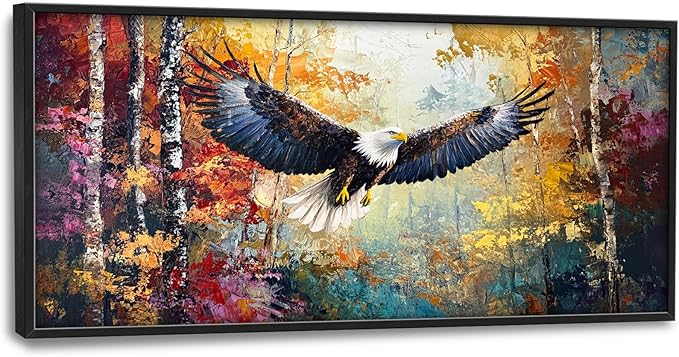 Extra Large Framed Bald Eagle Wall Art,Abstract Colorful Forest Wall Decor,Autumn Fall Forest Pictures for Living Room,Canvas Print Painting Modern Artwork Bedroom Office Home Decor 60L x 30W-PurrikoPets