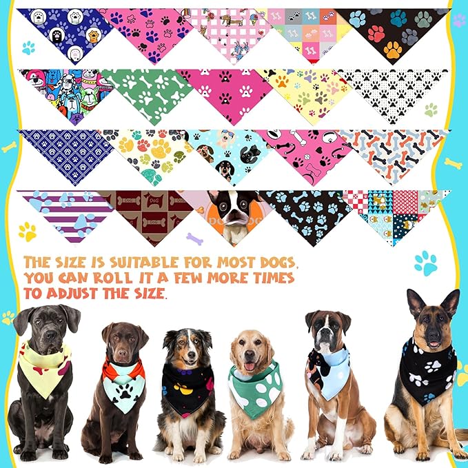 100 Pcs Paw Dog Bandanas Bulk Paw XL Pet Bandanas Colorful Triangle Pet Bibs Scarfs for Medium Large Dogs Spring Summer Birthday Holiday Costume Decoration-PurrikoPets