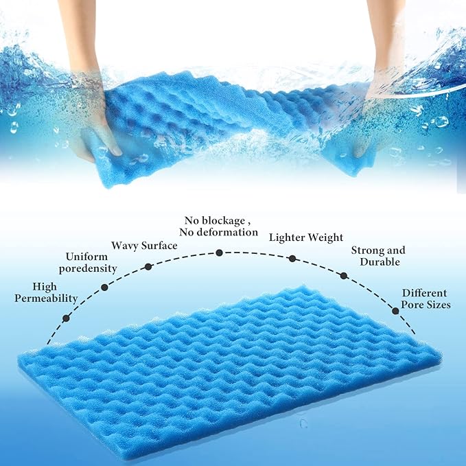 9 Pcs Fish Pond Foam Aquarium Filter Sponge Wave Shape Coarse Foam for Fish Tank Sump Pond 17 x 11 Inch x 1/2 to 1 Inch, Black, Green, Blue-PurrikoPets