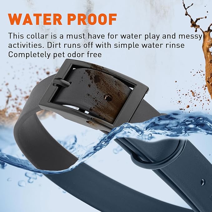Dogline Biothane Waterproof Dog Collar Strong Coated Nylon Webbing with Black Hardware Odor- Proof for Easy Care Easy to Clean High Performance Fits Small Medium or Large Dogs, Black-PurrikoPets