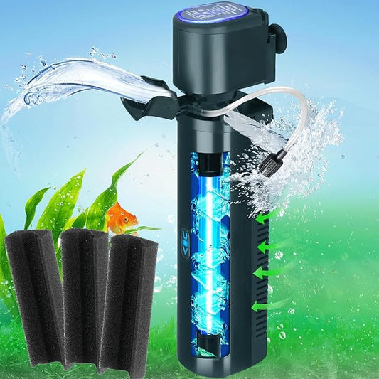 200GPH Aquarium Filter, U-V for Aquarium for 20-75 Gal Tank, Submersible Pump Filter for Green Water and Algae Clean, Ultra-Silent Green Killing Machine with Fish Tank Deodorization-PurrikoPets