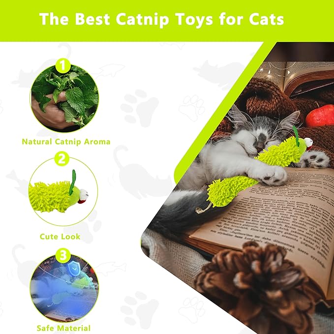 1 Pack Catnip Toys, Soft Cat Pillows Toys, Kitten Caterpillar Catnip Toys,Indoor Interactive Cat Kicker Toys for All Age Cat-PurrikoPets