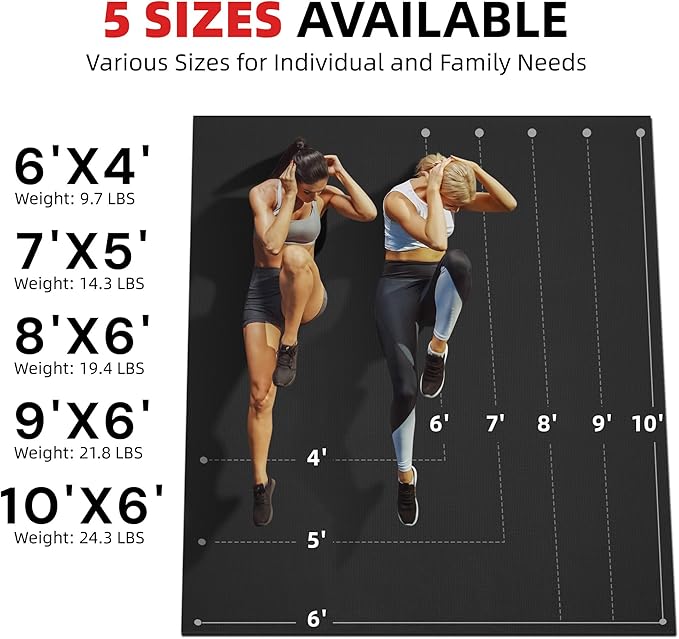 Extra Large Exercise Mat, 10'x6'/9'x6'/8'x6'/7'x5'/6'x4' (8mm/10mm) Thick Workout Mat for Home Gym Flooring, Garage, Shoe-Friendly, High-Density, MMA, HIIT, Weight Lifting, Cardio&Strength-PurrikoPets