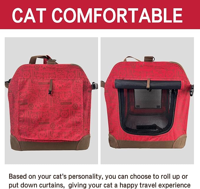 Extra Large Cat Carrier Soft Sided, Portable Small Dog Carrier for 2 Cats, 24"x16.5"x16" Car Travel Folding Comfortable Design, Red-PurrikoPets