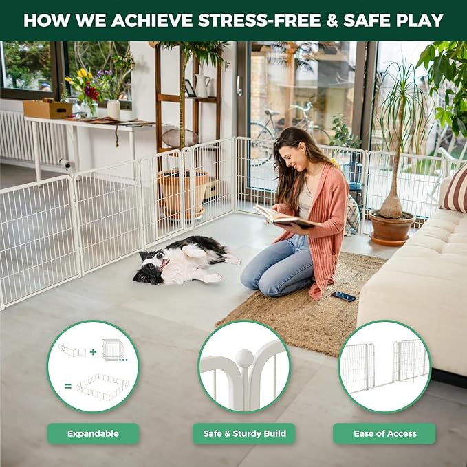 FXW Homeplus Unleashed Indoor Dog Playpen - Stress-Free and Safe Play, Heavy Duty 32 Inch 12 Wire Panels Dog Pen for Small and Medium Dogs, White│Patented-PurrikoPets