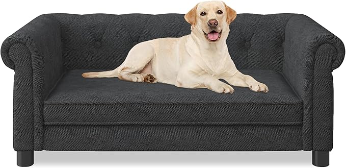 Dog Sofa Couch for Medium to Large Dogs, Memory Foam Pet Sofa Couch with Washable Fabric, Durable Elevated Dog Bed with Legs, Removable Cushion for Medium and Large Dogs, Black-PurrikoPets