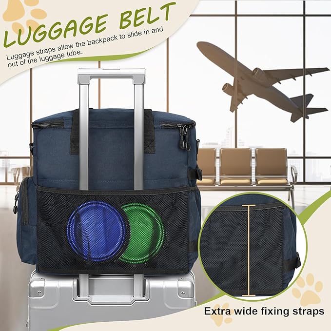 Dog Travel Bag Airline Approved–Pet Travel Tote with Collapsible Bowls,Food Containers & Feeding Mat–Multi-Pocket Organizer for Dogs & Cats, Durable & Water-Resistant for Hiking,Trips,Outdoors-PurrikoPets