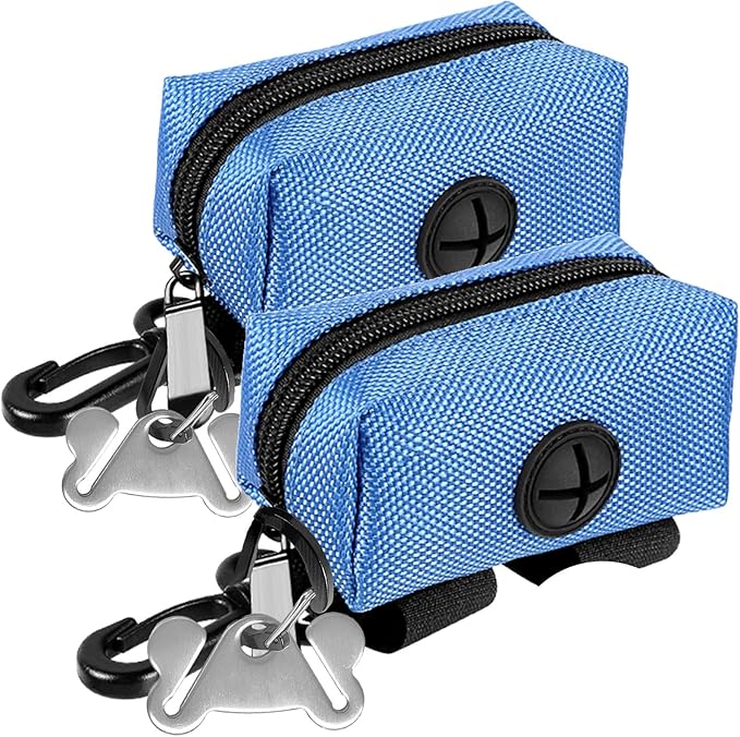 Dog Waste Bag Dispenser Pet Poop Bags Holder for Doggie Waste Bags Dispensers Soft Fabric Zipper Small Doggy Puppy Pouch for Leash Accessory Attachment with Carrier,2PCS Blue-PurrikoPets
