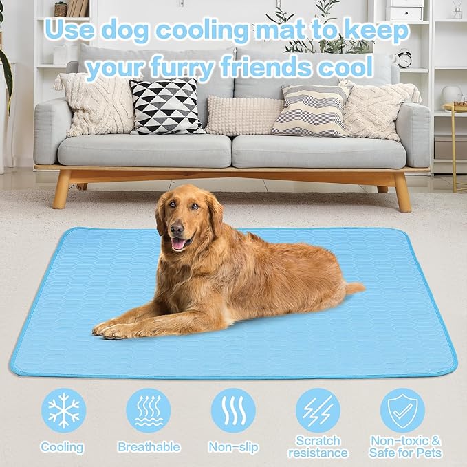 39 Inches× 29 Inches Cooling Mat for Dogs/Cats Immediately Dog Cooling Mat in Summer, Ice Silk Latex Anti-Slip Pet Sleeping Pad Sky Blue Dog Pad Suitable for Car/Indoor/Tourism Use-PurrikoPets