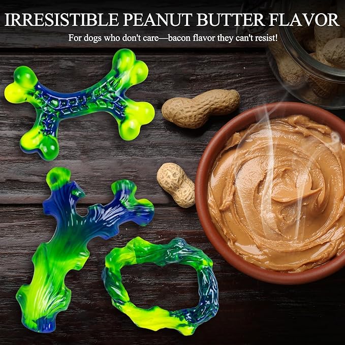 3-Pack Indestructible Nylon Dog Chew Toys for Aggressive Chewers - Long-Lasting Durable Bone-Shaped Toys, Large Breed Dogs, Tough Puppy Teeth Enrichment-PurrikoPets