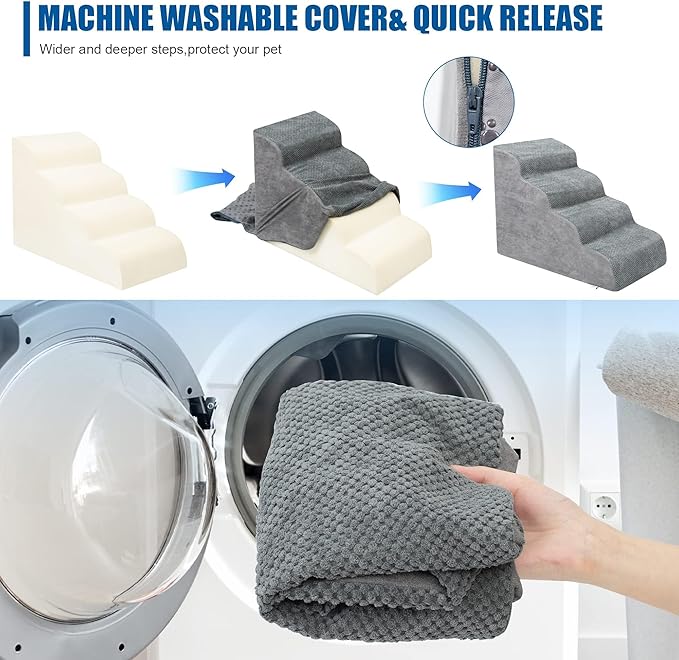 Dog Stairs for Small Dogs - High Density Foam Dog Ramp, Extra Wide Pet Steps with Non-Slip Bottom for High Beds, Couche and Sofa, Best for Dogs Injured, Older Dogs Cats, Pet with Joint Pain-PurrikoPets