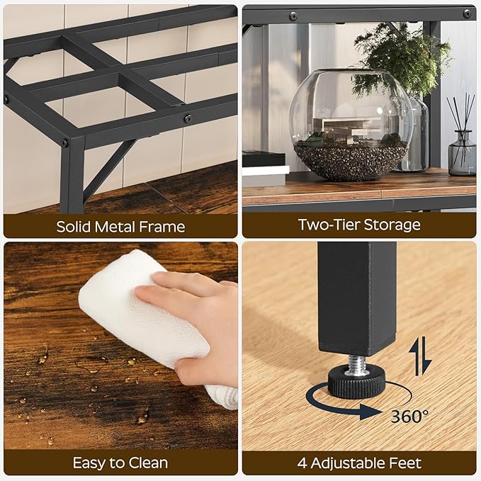 20 Gallon Fish Tank Stand, Aquarium Stand with 2-Tier Storage Shelves, Heavy Duty Breeder Turtle Terrarium Stand Rack for Home Office, 24.0" L x 11.8" W x 24.4" H, Rustic Brown FTHR2001-PurrikoPets