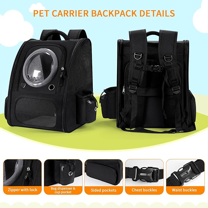 Expandable Pet Carrier Backpack with Transparent Bubble Window, Gray Mesh Travel Bag, Portable Space Capsule Design with Foldable Dogs Carrier for Pets (Black)-PurrikoPets