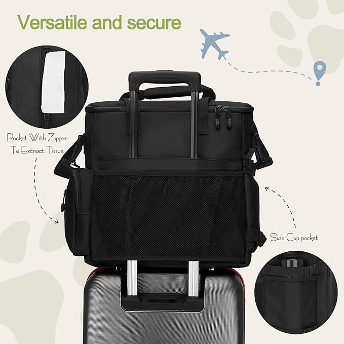 Dog Travel Bag,Weekend Pet Travel Bag Set for Dog and Cat,Airline Approved Tote Multi-Function Dog Bags for Traveling,Include 2 Collapsible Bowls,2 Food Storage Containers,1 Feeding Mat,Black-PurrikoPets