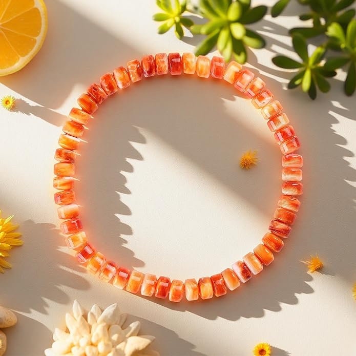 Puka Shell Bracelet Boho Adjustable Orange Beaded Surfer Anklet Handmade Natural Shell Jewelry Unisex Men Women Everyday Versatile Hawaiian Style