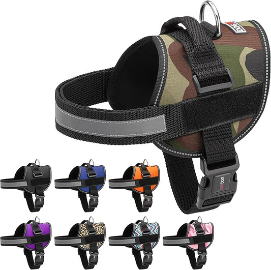 Dogline Dog Harness, Reflective No-Pull Adjustable Vest with Handle for Walking, Training, Breathable, No - Choke Harness for Small, Medium or Large Dogs Room for Patches Girth 22"-28" in Green Camo-PurrikoPets