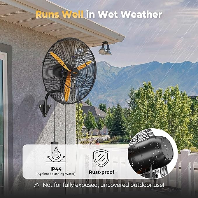 24 Inch Oscillating Misting Wall Mount Fan, Extra Long 3.9ft Wired Remote and 9.8ft Power Cord, IP44 Industrial Commercial Wall Mounted Fan for Greenhouse, Garage, Workshop, Covered Patio-PurrikoPets