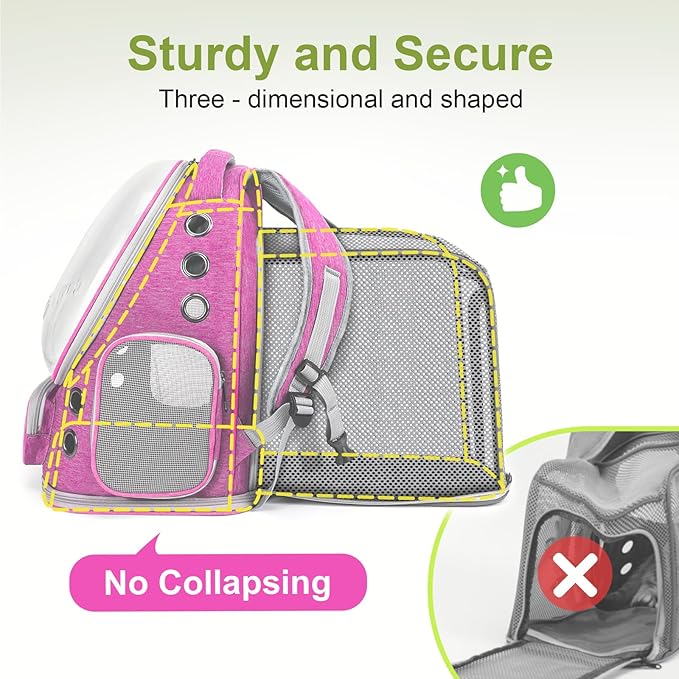 Expandable Cat Backpack,Cat Bubble Backpack Carrier for Carrying Cats, Pets and Small Dogs,Airline-Approved,Designed for Travel, Hiking, Walking,Car （Pink-PurrikoPets