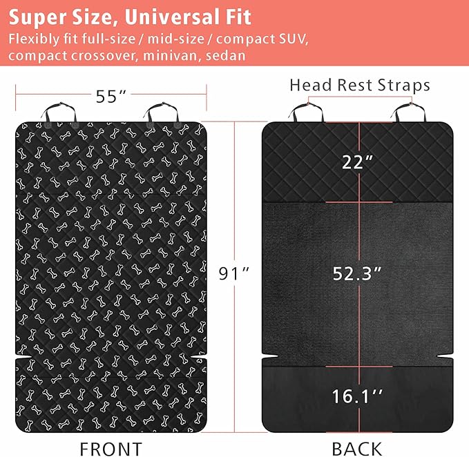F-color SUV Cargo Liner for Dogs, Water Resistant Pet Cargo Cover Dog Seat Cover Mat for SUVs Sedans Vans with Bumper Flap Protector, Non-Slip, Large Size Universal Fit, Bone-PurrikoPets