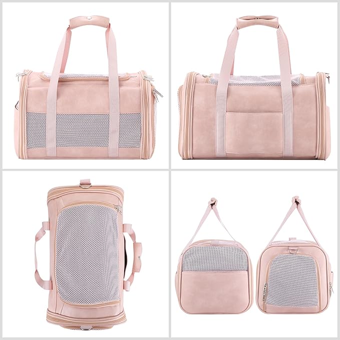 Fashion Leather Dog Carrier, Airline Approved Cat Carrier Soft Sided Pet Bag Carrier Purse for Puppy Kitten Small Animals Pink-PurrikoPets