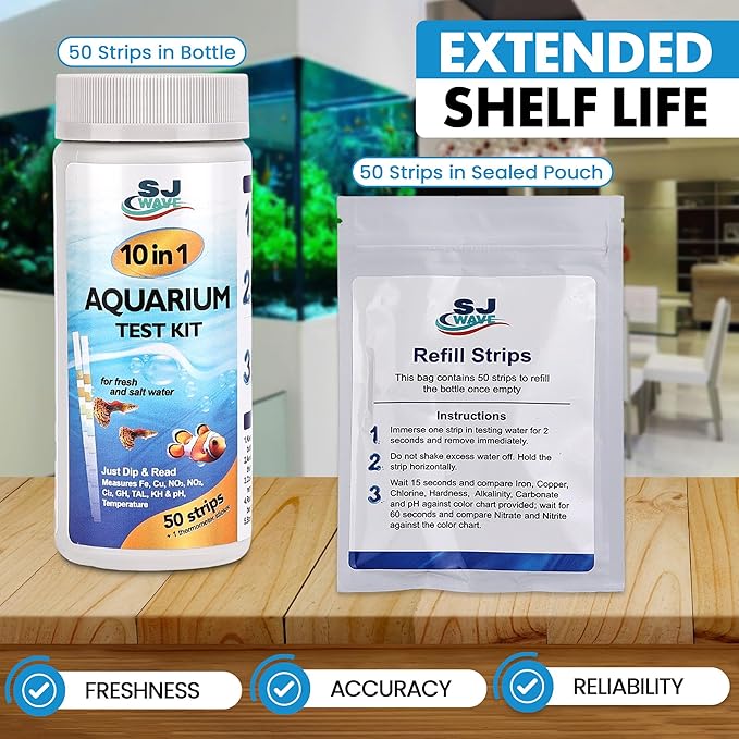 10 in 1 - Aquarium Test Strips | 100 Fast & Accurate Strips | Fish Tank Aquariums Water Test Kit & ebook | Aquarium Thermometer | Fish Tank Water Testing Kit for Fresh & Saltwater | Versatile Usage-PurrikoPets
