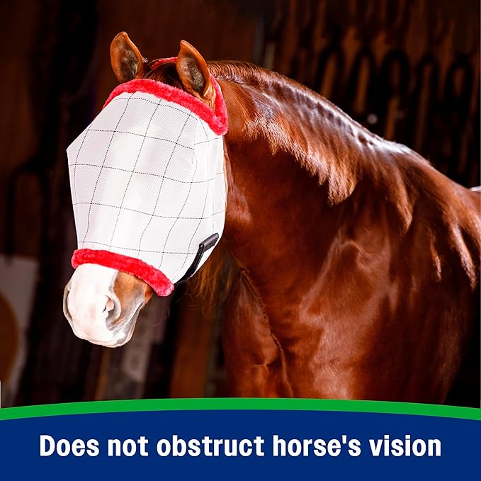 Farnam SuperMask II Fly Mask Without Ears for Larger Horses, Full Face Coverage and Eye Protection from Insect Pests, Structured Classic Styling Mesh with Plush Trim, XL Size-PurrikoPets