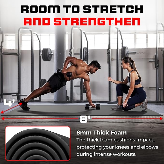 8FT x 4FT Extra Large Exercise Mat - PVC Floor Workout Mat with Carry Bag, Cleaning Cloth - Non slip Thick Workout Mats for Home Gym Flooring, Fitness Training Mat for Weights Pilates Cardio-PurrikoPets