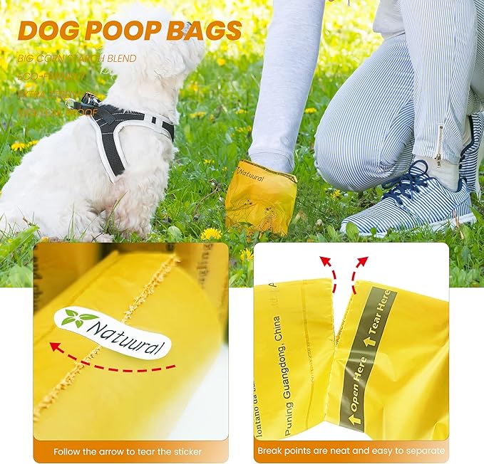 Dog Poop Bags Rolls-600 Counts, 40Rolls, Biodegradable Poop Bags Made of Cornstarch, 100% Leak Proof and Easy to Open (Yellow)-PurrikoPets